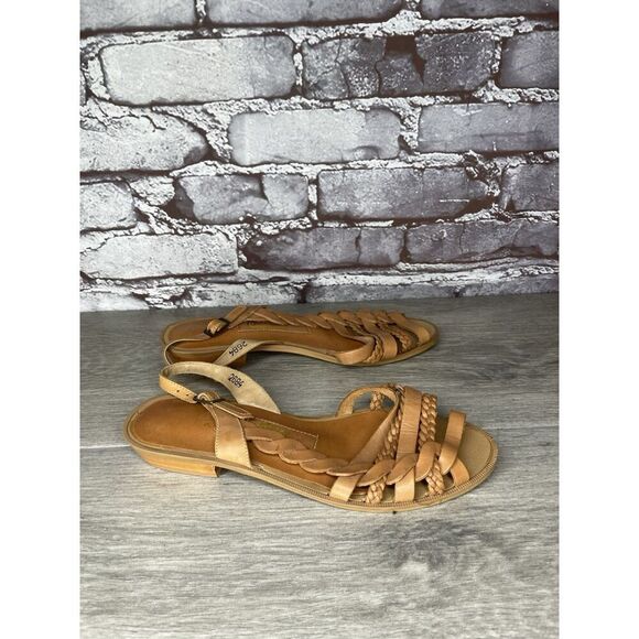 Coasters 2684 Brown Leather Braided Strappy Heel Sandals Women Sz 7M US/38EU - Picture 3 of 16